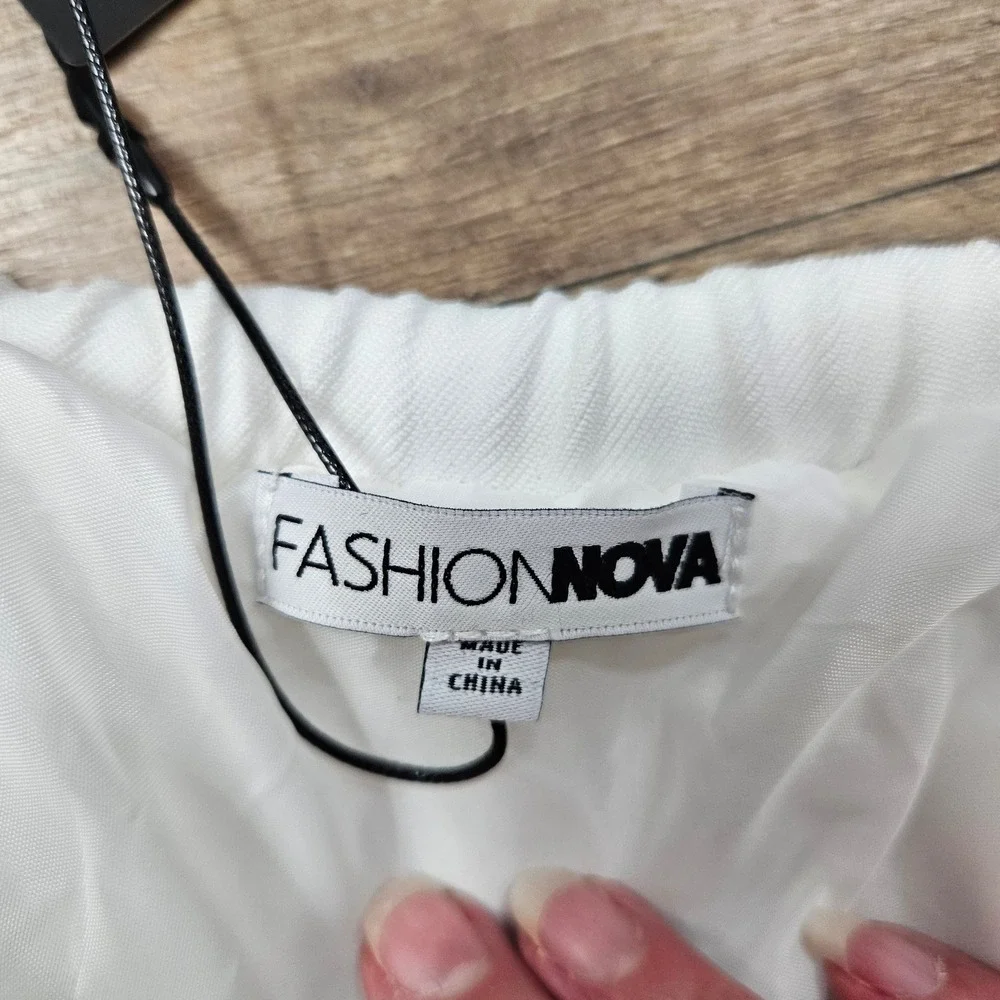 New Fashion Nova Womens White Bubble Mini Skirt Elastic Drawstring Waist‎ 1X